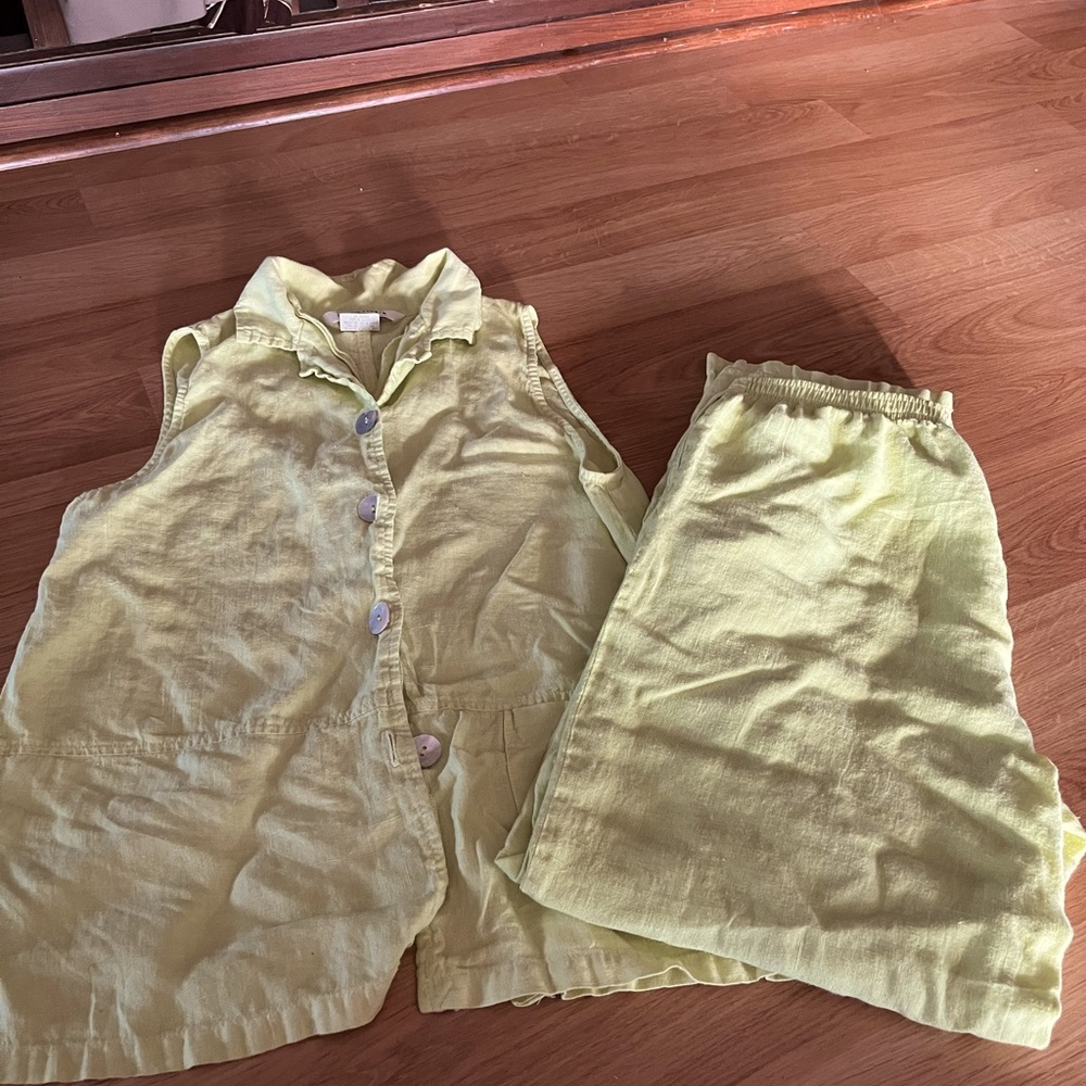 Green linen matching set